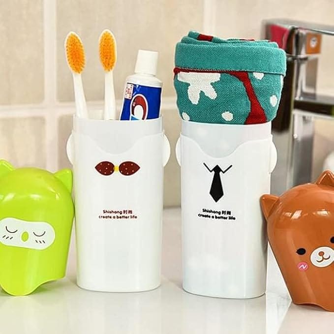 Portable Cartoon Animal Design Toothbrush Holder Box Best for Travel Camping Bathroom (Pack of 1)