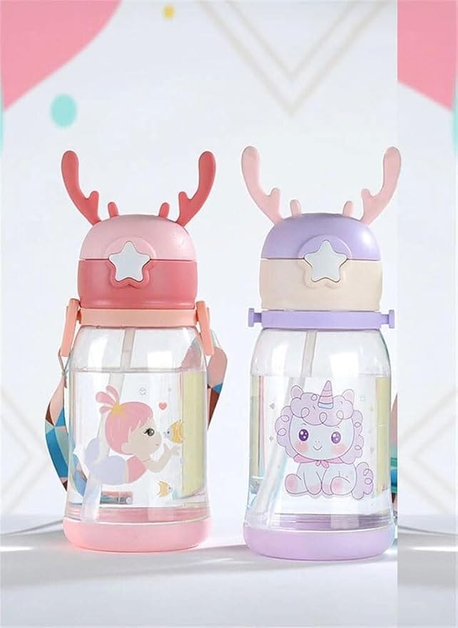 Cartoon Water Bottle with Straw