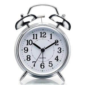 Twin Bell Silver Alarm Clock for with Night Table Alarm Clock