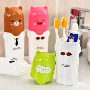 Portable Cartoon Animal Design Toothbrush Holder Box Best for Travel Camping Bathroom (Pack of 1)