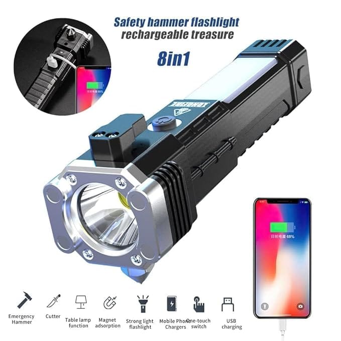 LED 3W Torch Light 7 Mode Torch Light 7 Mode Rechargeable Solar Torch Flashlight Use for Car Emergency Tool Life-Saving Tool Torch Rechargeable LED Flashlight