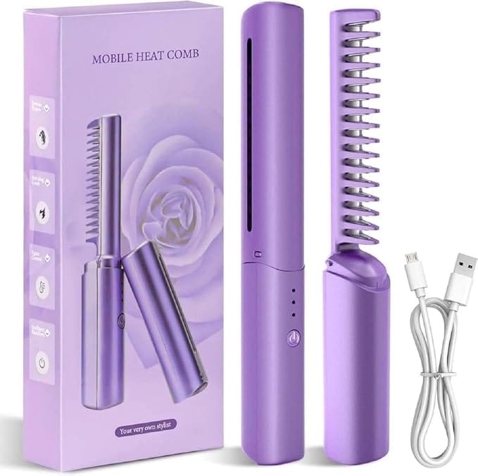 Rechargeable Wireless Hair Straightener Comb Brush for women