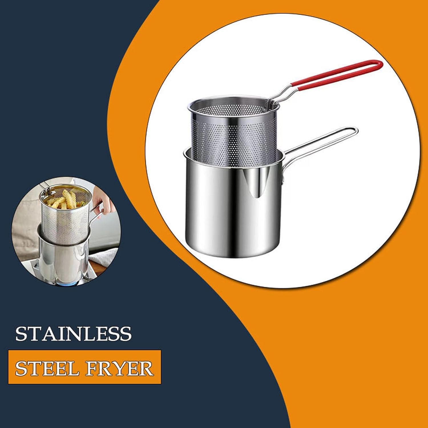 Deep Frying Pot With Basket 1200Ml Stainless Steel Fryer Pot With Long Handle Mini Deep Oil Fryer For French Fries/Shrimp/Fish/Chicken Wings