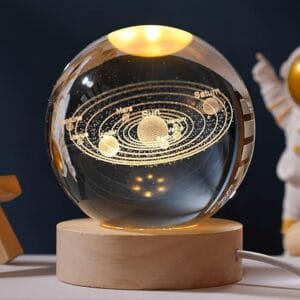 3D Galaxys Crystal Ball, Night Lamp, Creative Engraved Crystal Ball Night Light, USB Table LED Wooden Crystal Ball for Home Decoration Birthday Gift for Teens, Boys, Girls