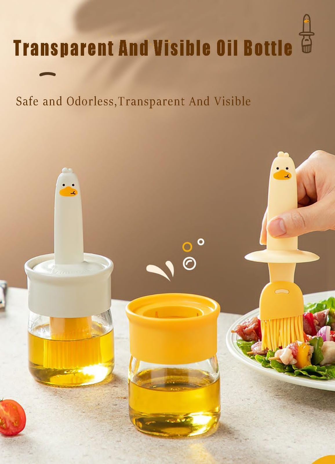 Duck Oil Dispenser Bottle with Yellow Silicone Brush