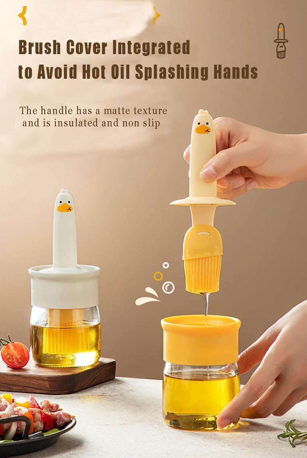Duck Oil Dispenser Bottle with Yellow Silicone Brush