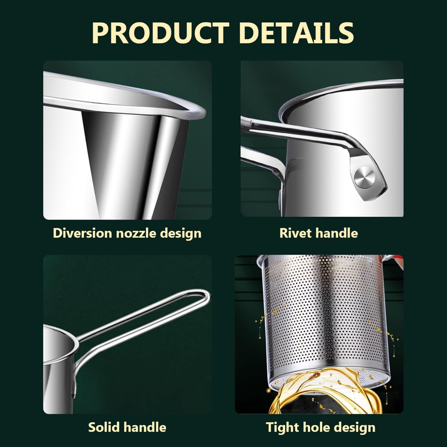 Deep Frying Pot With Basket 1200Ml Stainless Steel Fryer Pot With Long Handle Mini Deep Oil Fryer For French Fries/Shrimp/Fish/Chicken Wings