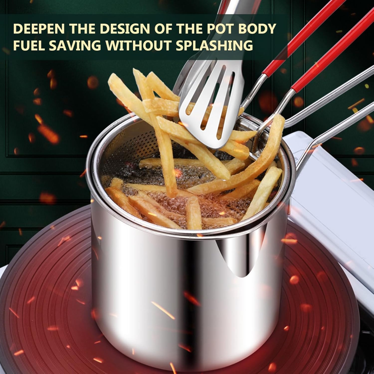 Deep Frying Pot With Basket 1200Ml Stainless Steel Fryer Pot With Long Handle Mini Deep Oil Fryer For French Fries/Shrimp/Fish/Chicken Wings