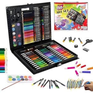 150 Pieces Art Set for Kids with Case, Art and Craft Supplies Kit for Drawing and Painting, Color Set with Markers, Water Colors, Brush, Color Pencils, Crayons