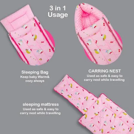 Born Babies Infants Printed Carry Bed Cum 3 in 1 Baby Sleeping Bag