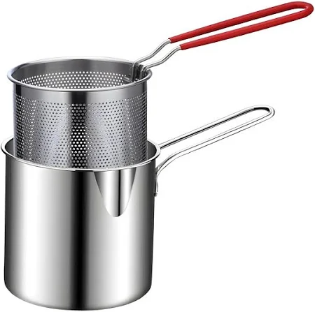 Deep Frying Pot With Basket 1200Ml Stainless Steel Fryer Pot With Long Handle Mini Deep Oil Fryer For French Fries/Shrimp/Fish/Chicken Wings