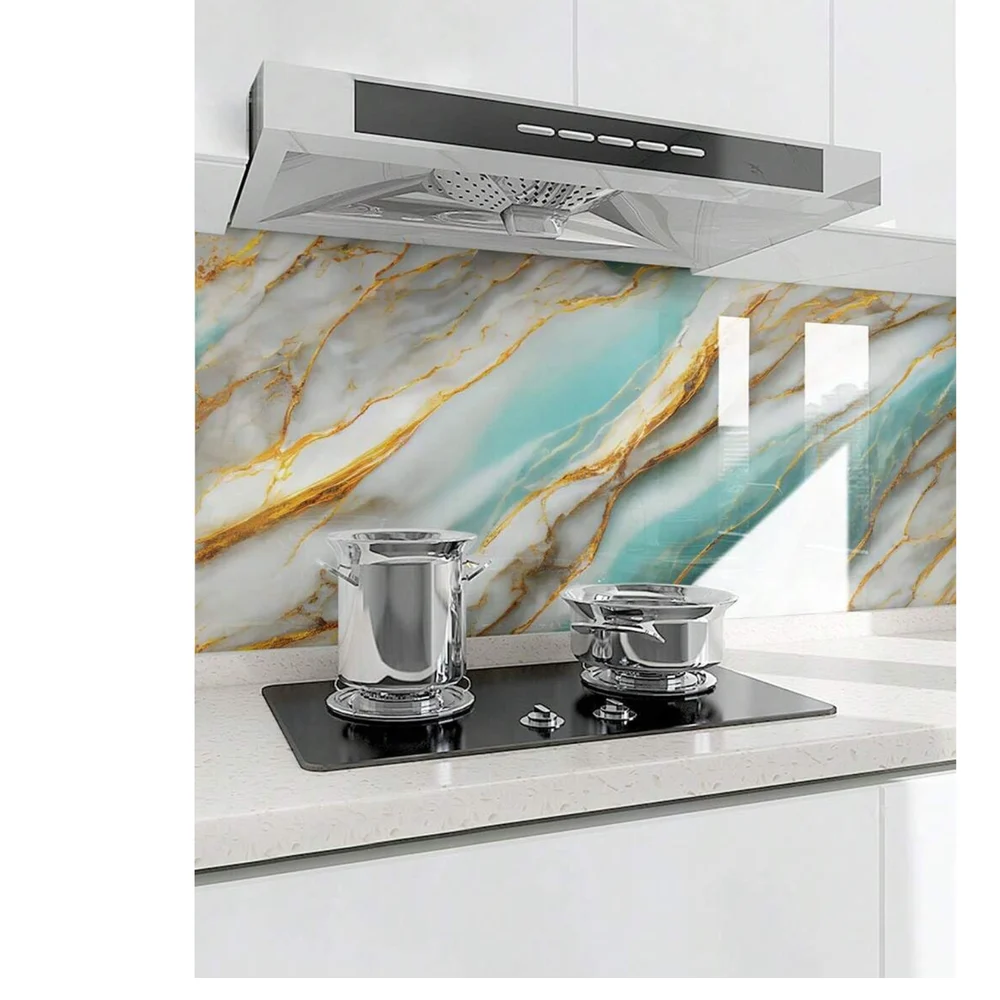 Light Sky Blue Golden Marble Wallpaper for Classic Wallpaper, 200 cm x 60 cm