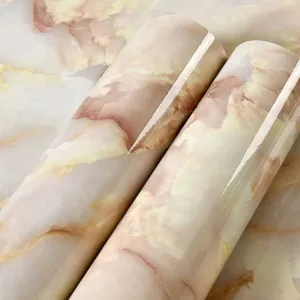 Wall Stickers Oil Proof Heat Resistant Waterproof Marble Wallpaper for Home Furniture, Cabinets,Abstract Beige Wallpaper (60×200 cm)