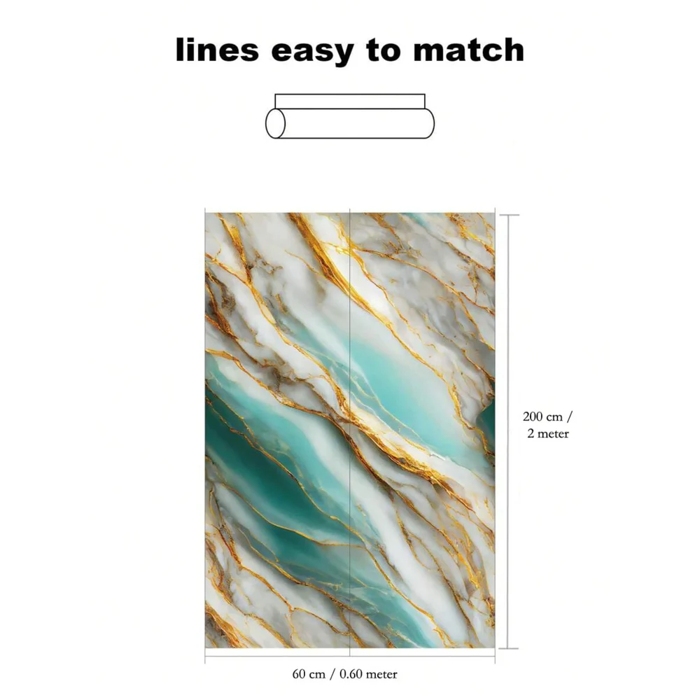 Light Sky Blue Golden Marble Wallpaper for Classic Wallpaper, 200 cm x 60 cm