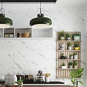 Kitchen Backsplash White Marble Foil Sticker Oil and Waterproof Self Adhesive foil Paper for Home Improvement or Kitchen(60*200)
