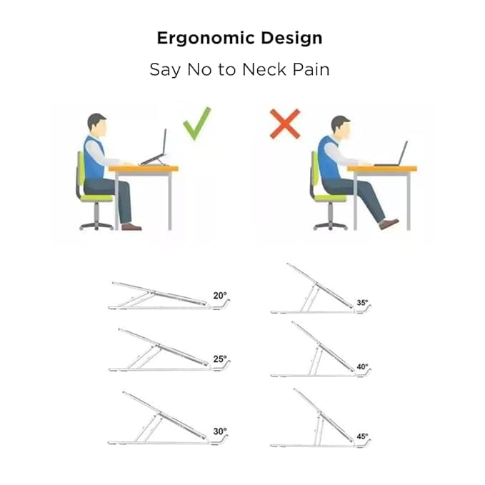 7 Angles Metal Folding Portable Laptop Tabletop Stand, Adjutable Aluminium Laptop Raiser