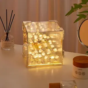 Tulip Cube Mirror Lamp, 30 Flowers LED Decorative Lamp, 2 in 1 Mirror & Table Ornaments for Bedroom