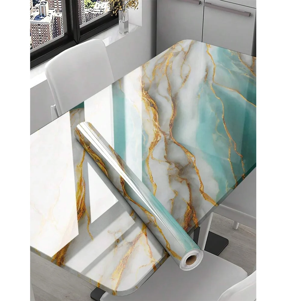 Light Sky Blue Golden Marble Wallpaper for Classic Wallpaper, 200 cm x 60 cm
