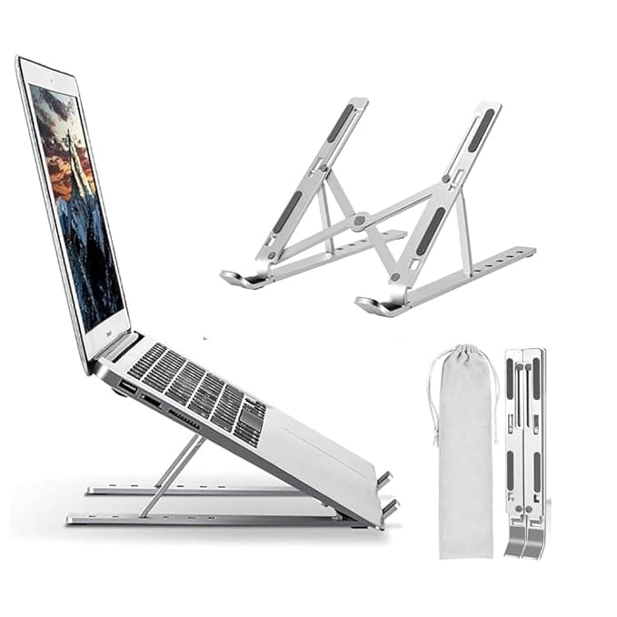 7 Angles Metal Folding Portable Laptop Tabletop Stand, Adjutable Aluminium Laptop Raiser