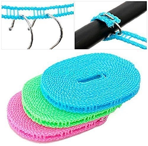 5m Windproof Anti-Slip Clothes Washing Line Drying Rope with Hooks – Multicolor