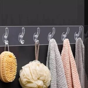 Wall Hanger Hooks for Cloth Hanger for Wall Strong Self Adhesive Magic Sticker for Kitchen Hangers (6 Hook Strip)