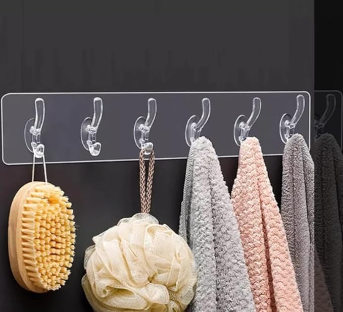 Wall Hanger Hooks for Cloth Hanger for Wall Strong Self Adhesive Magic Sticker for Kitchen Hangers (6 Hook Strip)