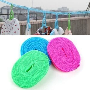 5m Windproof Anti-Slip Clothes Washing Line Drying Rope with Hooks - Multicolor