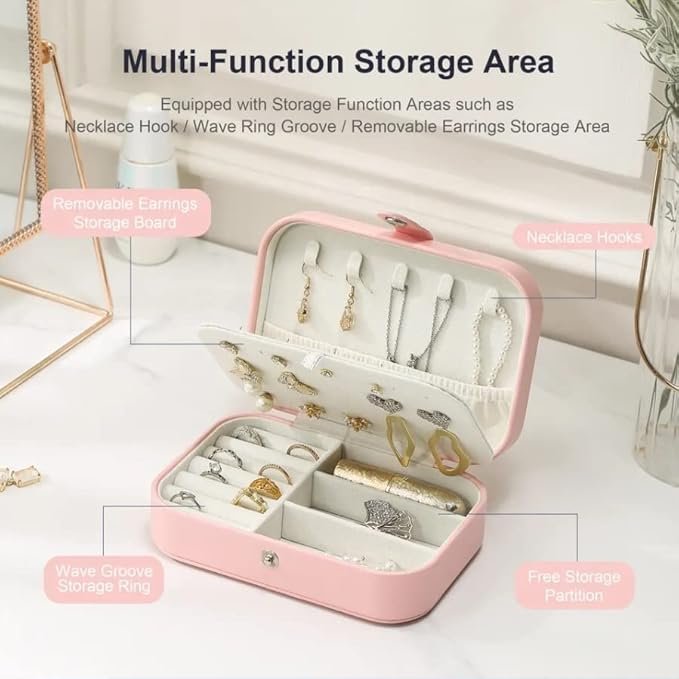 Leather Jewellery Box for Womens & Girls, Travel Jewellery Organizer Box for Ring, Pendant, Earrings