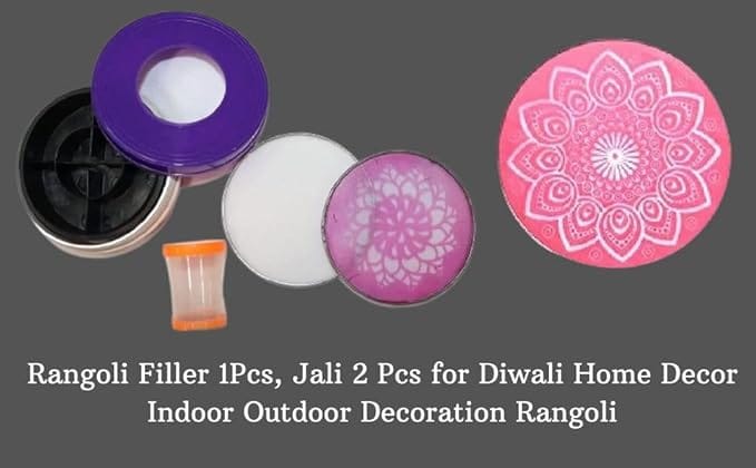 Magic Rangoli Box with 4-Inch Printed and Plain Jalis, Filter, and Set for Creative Art