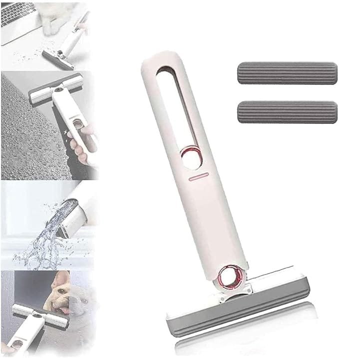 Mini Mop for Kitchen with 2 Sponges Portable Mini Mop Self Squeeze Strong Absorbent Magic Wiper