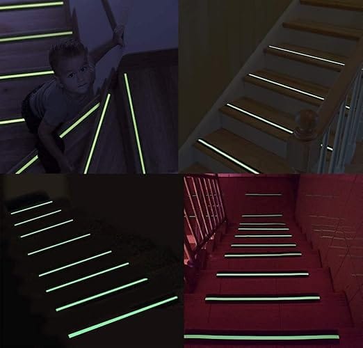 Anti Slip Traction Tape with Glow in Dark Green Stripe, Best Grip, Adhesive for Stairs, Tread Step, Indoor and Outdoor, Black & Green