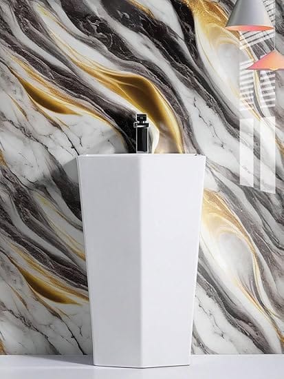 Wall Stickers Oil Proof Heat Resistant Waterproof Marble Wallpaper for Home Furniture, Cabinets,Black and Gold (60×200 cm)
