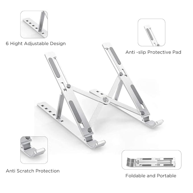 7 Angles Metal Folding Portable Laptop Tabletop Stand, Adjutable Aluminium Laptop Raiser