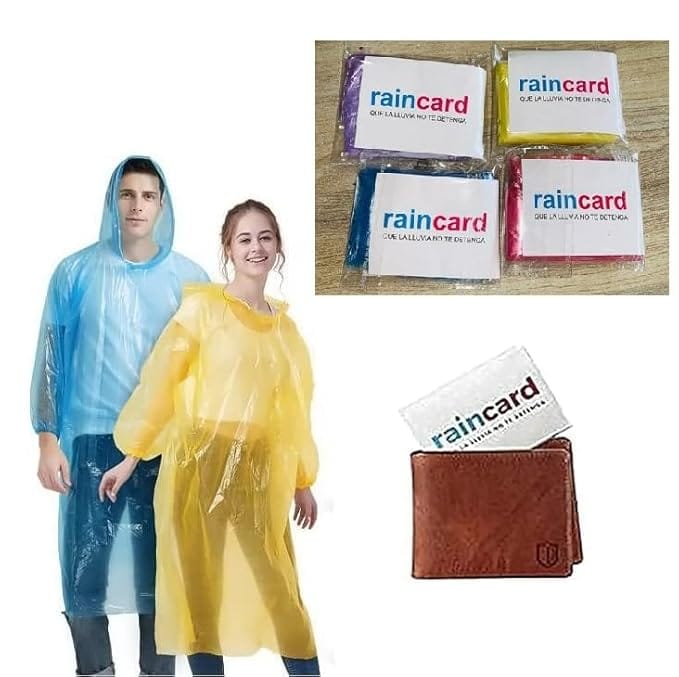 Plastic Credit Card Sized Raincoat, Thin One Time used Rain Coat Free Size Raincoat