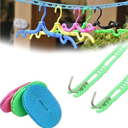 5m Windproof Anti-Slip Clothes Washing Line Drying Rope with Hooks – Multicolor