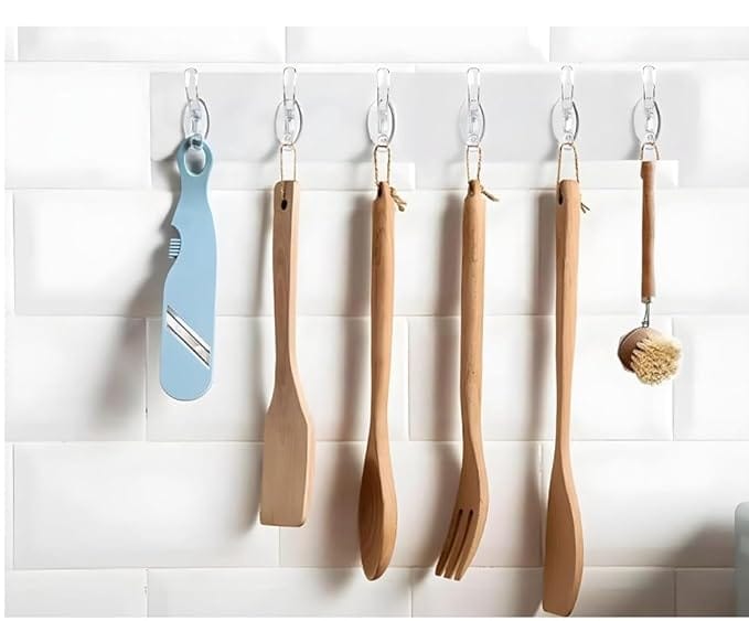 Wall Hanger Hooks for Cloth Hanger for Wall Strong Self Adhesive Magic Sticker for Kitchen Hangers (6 Hook Strip)