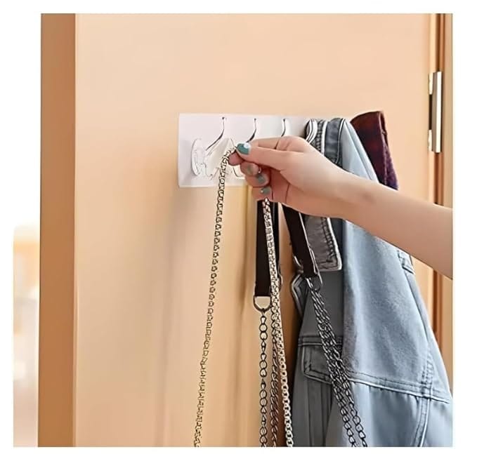 Wall Hanger Hooks for Cloth Hanger for Wall Strong Self Adhesive Magic Sticker for Kitchen Hangers (6 Hook Strip)