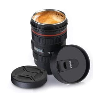 Camera Lens Shaped Coffee Mug Flask with Lid Coffee & Tea Mug Camera Shape Drinking Mug