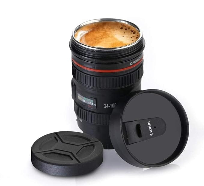 Camera Lens Shaped Coffee Mug Flask with Lid Coffee & Tea Mug Camera Shape Drinking Mug
