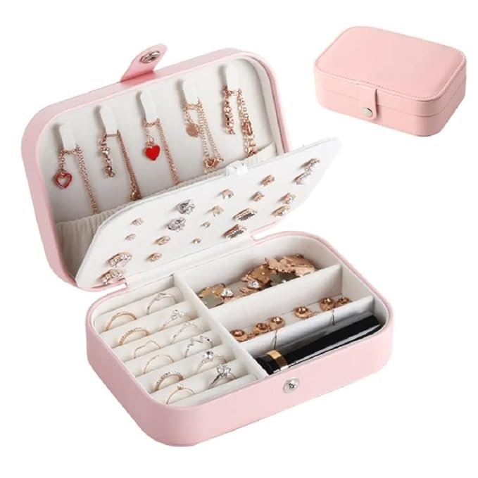 Leather Jewellery Box for Womens & Girls, Travel Jewellery Organizer Box for Ring, Pendant, Earrings