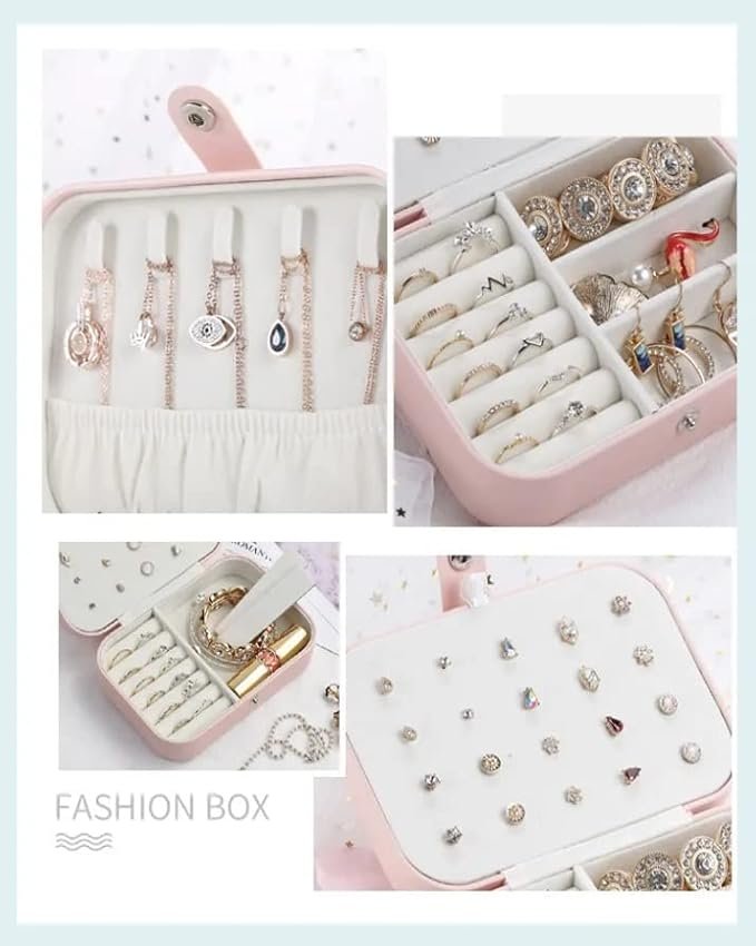 Leather Jewellery Box for Womens & Girls, Travel Jewellery Organizer Box for Ring, Pendant, Earrings