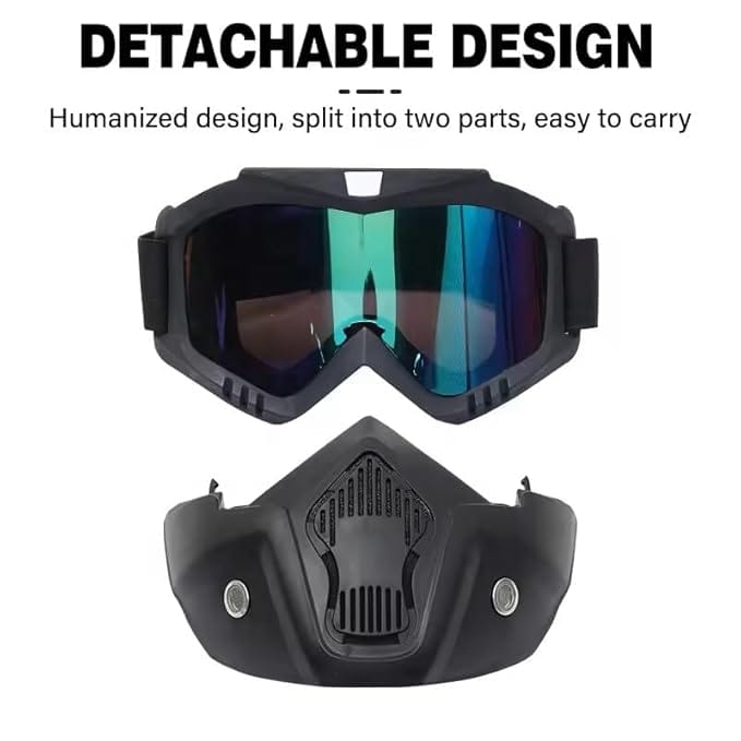 3 in 1 Bike Scoter Motorcycle Protective Goggles Bike Face Mask Bike Face Shield, Rainbow Visor