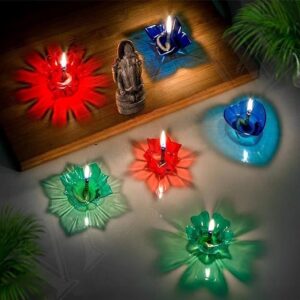 3D Reflective Diyas Set of 12 Pieces | Diwali Special 3D Decoration Diyas | Plastic Reusable Deepawali Diya Deepak | 3D Shadow Reflection Fancy Diwali Diya for Pooja/Puja Room,Home