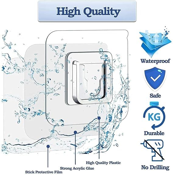 pack of 5 male, female sticker Double Sided Adhesive Wall Hooks Utility Hooks,Self Adhesive Hooks For Bathroom Kitchen Hanging,Diy Wall Hooks For Hanging Heavy Duty,Waterproof & Oil-Proof Wall Hanger Holder