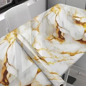 White Golden Marble Foil Wallpaper, Waterproof DIY Sticker for Furniture, Kitchen (60x200 cm)