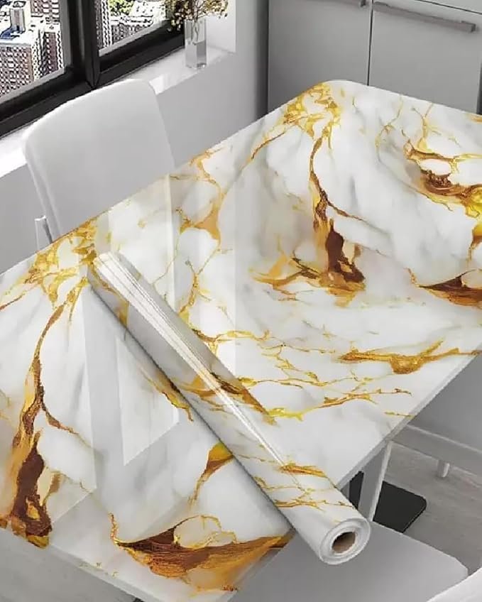 White Golden Marble Foil Wallpaper, Waterproof DIY Sticker for Furniture, Kitchen (60x200 cm)