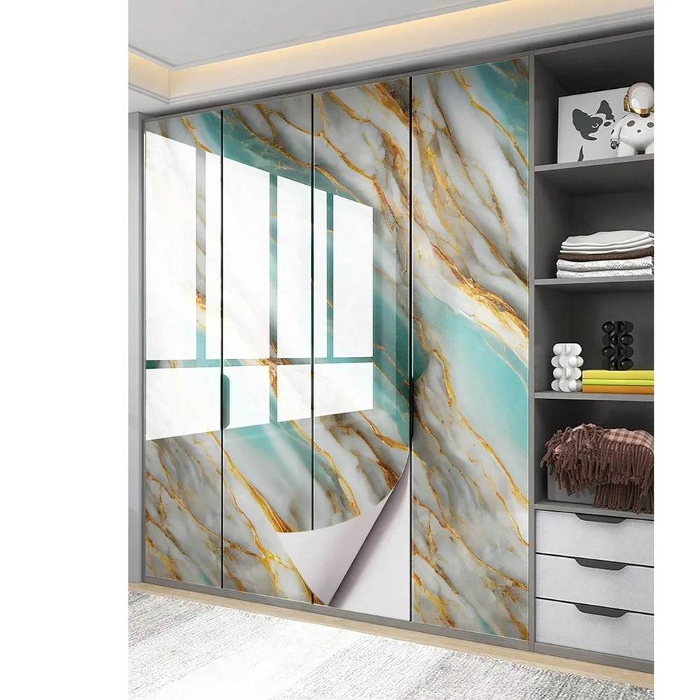 Light Sky Blue Golden Marble Wallpaper for Classic Wallpaper, 200 cm x 60 cm