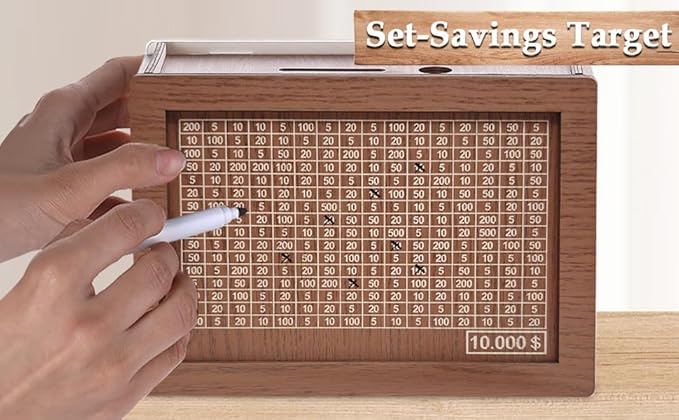Trending Cash Vault Wooden Savings B-ox,Wooden Cash Saver M-oney B-ox,Wooden Piggy Bank Coin Bank with Counting Target,Wooden Coin Bank