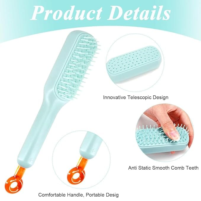 Self Cleaning Hair Brush, Travel Hair Comb, Detangling Air Cushion Bristle Massage Brush Anti-static Hair Comb for Women