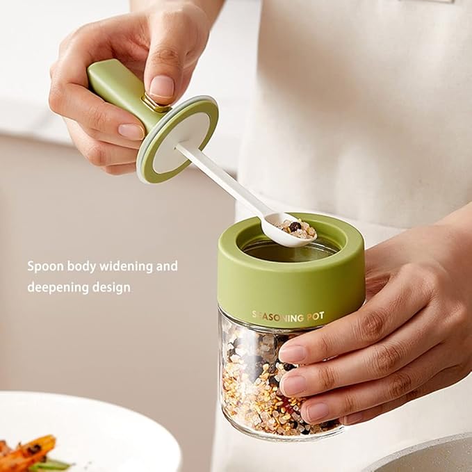 1 pc Seasoning, condiment holder, Seasoning Jar with Retractable Spoon | Tight Seasoning Jar with Retractable Spoon and Lid,Sugar Bowl Bath Salt Storage Jar Seasoning